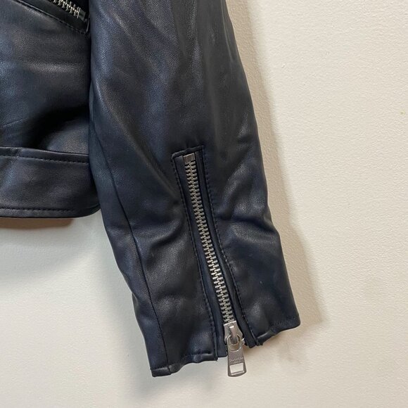 Calvin Klein Jeans Women's Black Faux Leather Jacket Large Moto Style Zip Pocket - Picture 8 of 14